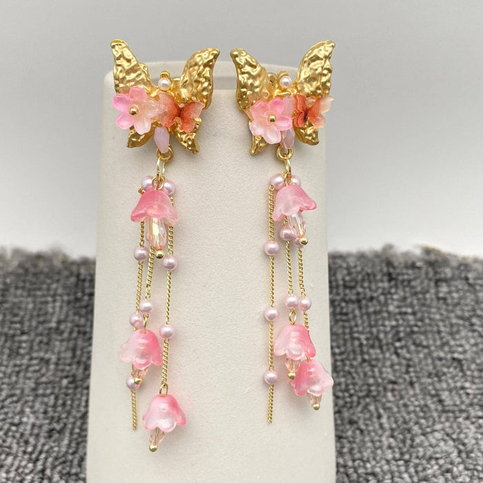 Lily of The Valley Fringe Butterfly Post Earrings