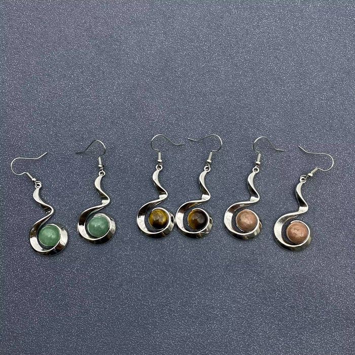 Geometric Dangle Earrings Inlaid with Natural Stone