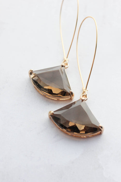 Large Brown Glass Earrings | Long Gold Earrings