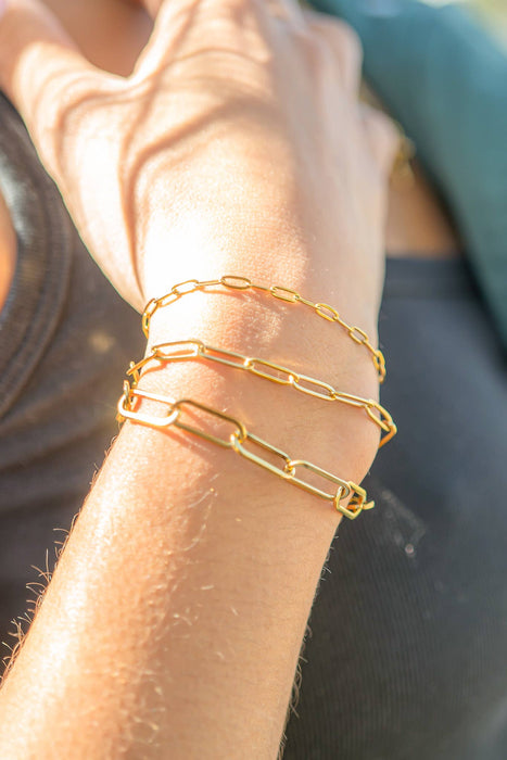 Gold Stainless Steel Paperclip Chain Bracelet + Extension