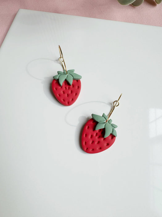 Strawberry Hoops | Polymer Clay Earrings