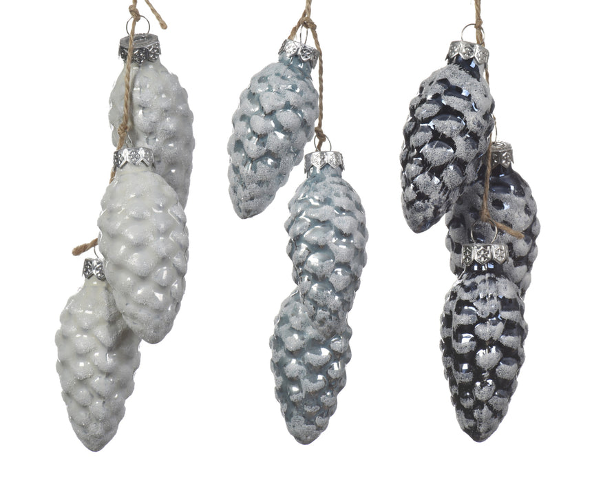 Orn Pine Cone Cluster Blue/White