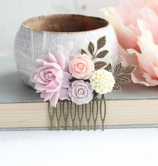 Flower Hair Comb | Vintage Style | Lavender Pink and Purple
