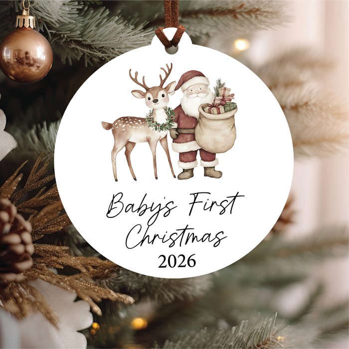Baby's First Christmas Ornament 2026 | Santa and Reindeer