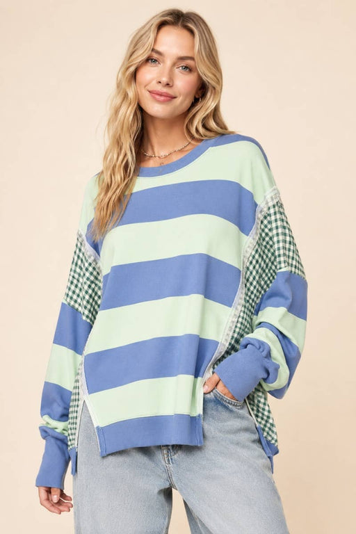 Mixed-Print Deconstructed Pullover