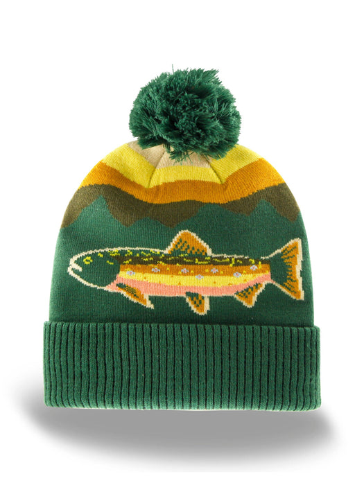 Rainbow Trout Knit Beanie Hat with Pom