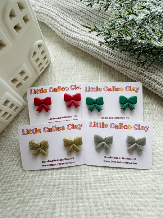 Holiday Bow Studs | Polymer Clay Earrings 