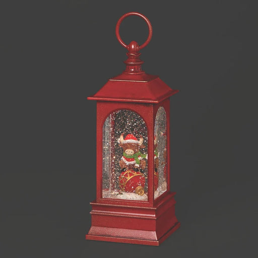 Lighted Swirl Highland Cow Red Lantern