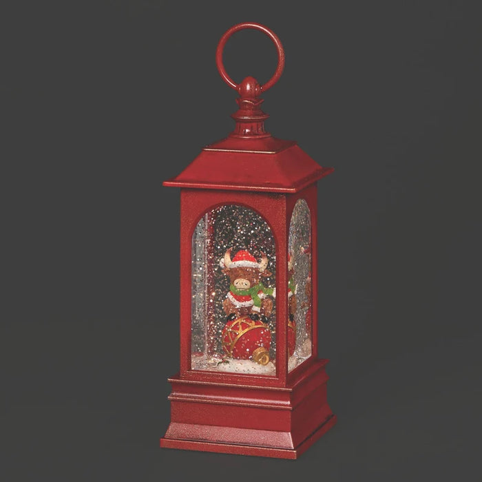 Lighted Swirl Highland Cow Red Lantern