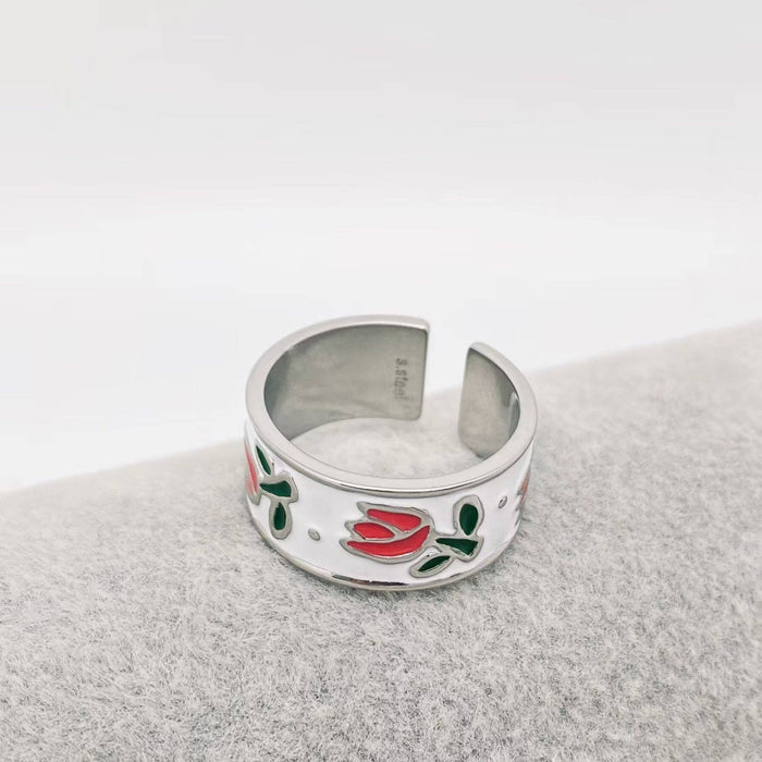 Tulip Enamel Flowers Stainless Steel Ring - FGS