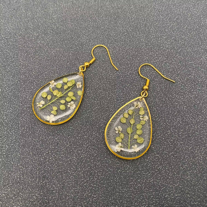 Lepidium Apetalum Dried Flowers Drop Dangle Earrings - PDF