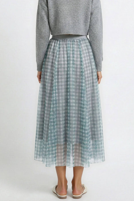 Plaid Tulle Midi Skirt