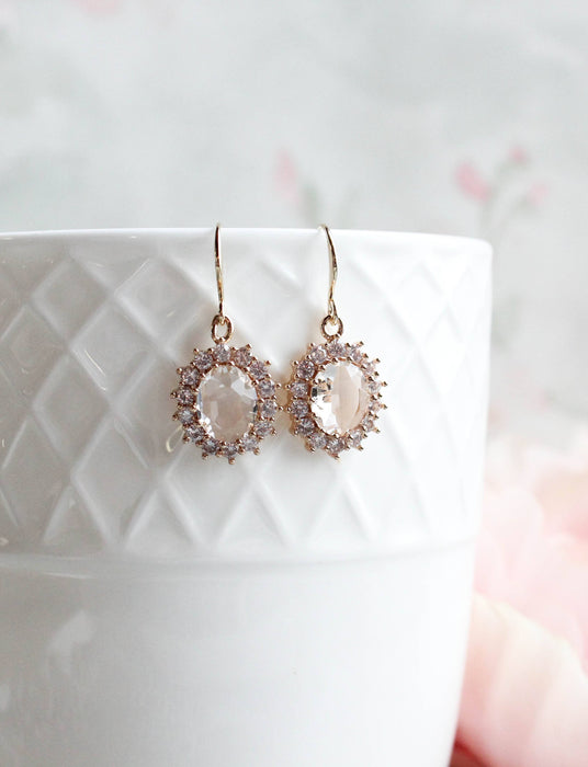 Sparkling Clear Glass Earrings | Oval Drop Earrings