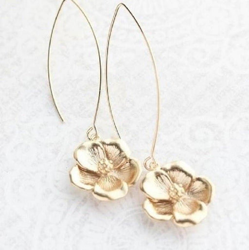 Long Cherry Blossom Earrings - Gold