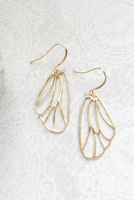 Skeleton Wing Earrings | Matte Gold | Wings and Whimsy