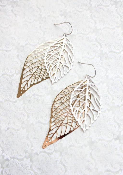 Gold and Silver Leaf Earrings | Big Leaves | Unique Earrings