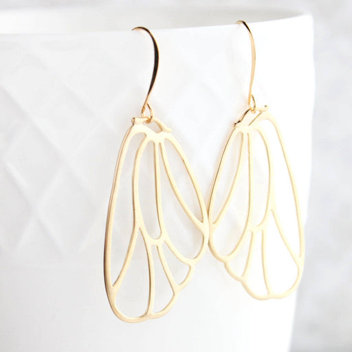 Skeleton Wing Earrings | Matte Gold | Wings and Whimsy