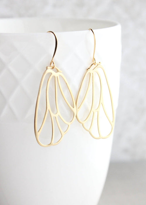 Skeleton Wing Earrings | Matte Gold | Wings and Whimsy