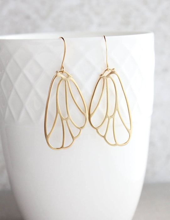 Skeleton Wing Earrings | Matte Gold | Wings and Whimsy