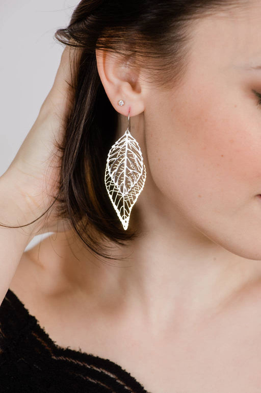 Gold and Silver Leaf Earrings | Big Leaves | Unique Earrings