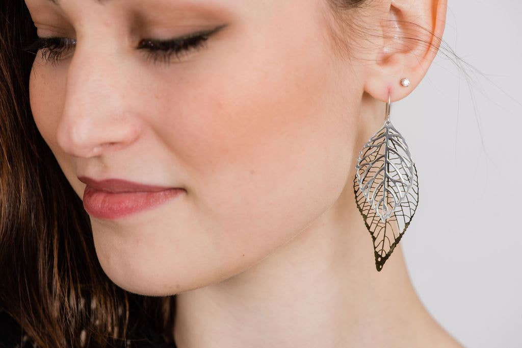 Gold and Silver Leaf Earrings | Big Leaves | Unique Earrings