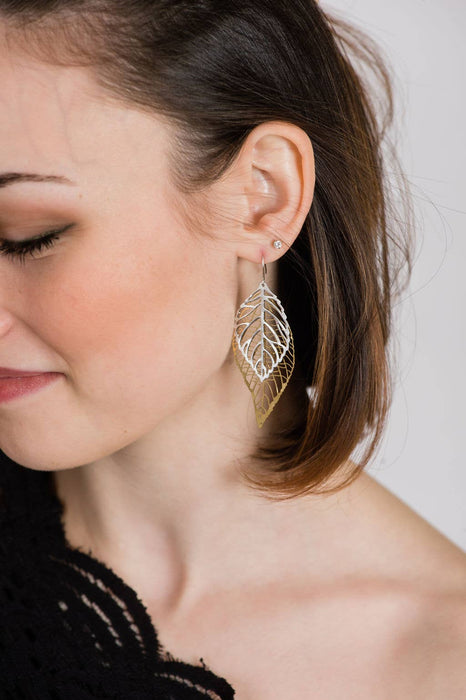 Gold and Silver Leaf Earrings | Big Leaves | Unique Earrings