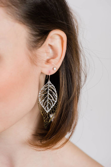 Gold and Silver Leaf Earrings | Big Leaves | Unique Earrings