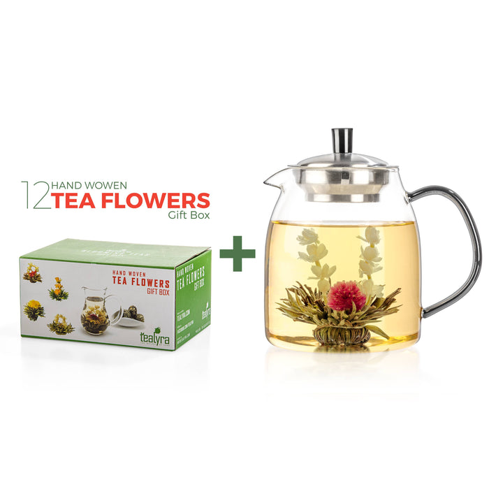 Glass Teapot + 12 Blooming Tea Gift Set