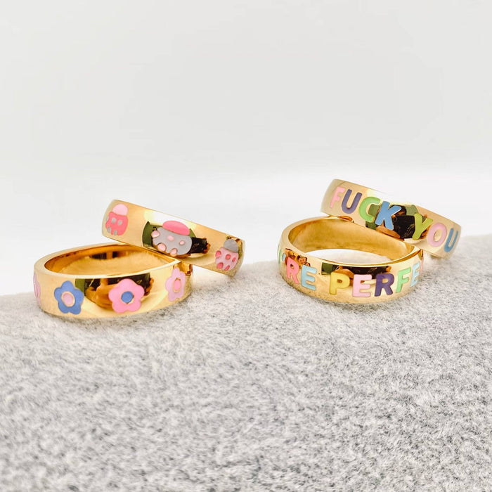 "Fuck You" Colored Enamel 18K Gold Plated Ring - FGS