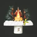 Night-Light- Black Bears Roasting Marshmallows