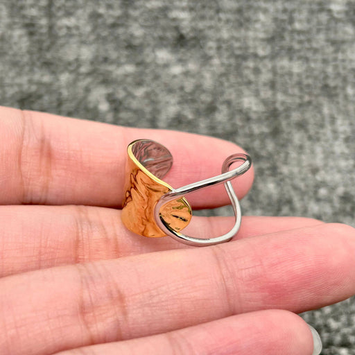18K Gold Plated S.Steel Two Tone Half Hollow Ring - FGS