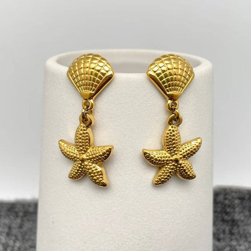 18K Gold Plated Starfish Charm Scallop Post Earrings - FGS