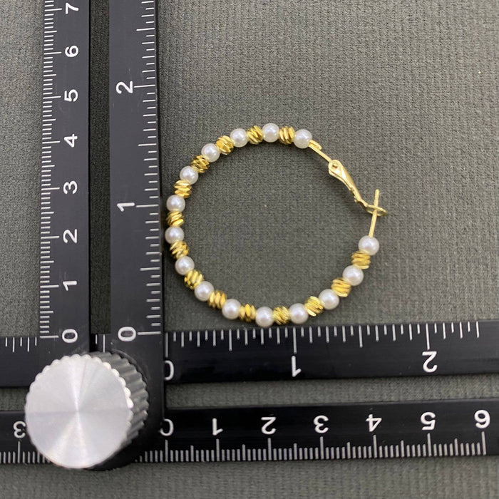 Pearl Metal Beaded Hoop Earrings