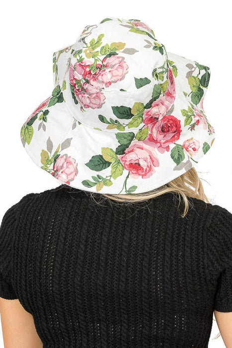 Flower Design Bucket Style Big Brim Both-Side Sun Hat