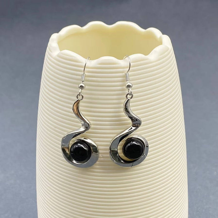 Geometric Dangle Earrings Inlaid with Natural Stone