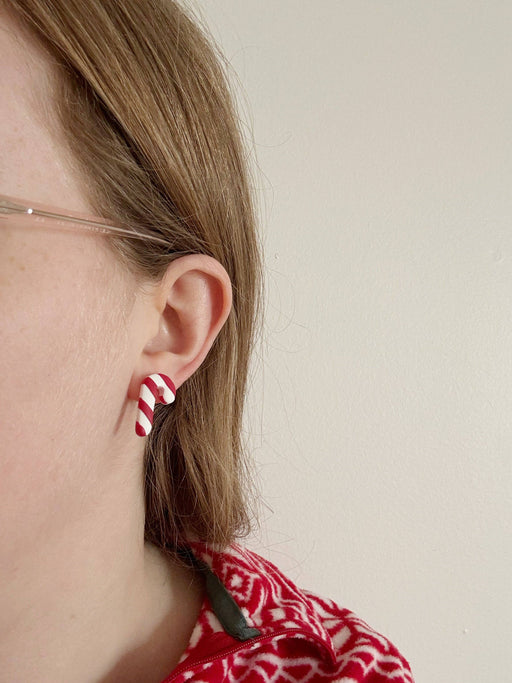 Candy Cane Studs | Polymer Clay Earrings 