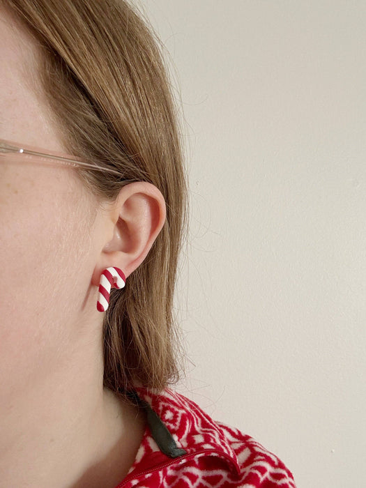 Candy Cane Studs | Polymer Clay Earrings 
