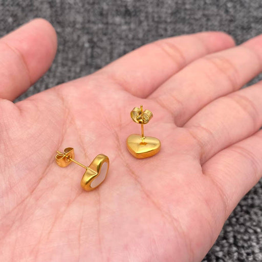 Shell Heart 18K Gold Plated Stainless Steel Ear Studs - FGS
