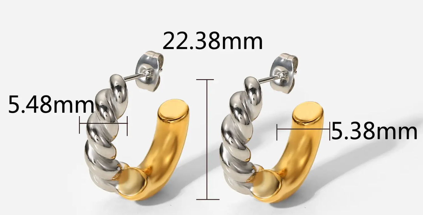 Twisted Two-Tone mixed metal Croissant  Hoop Earring