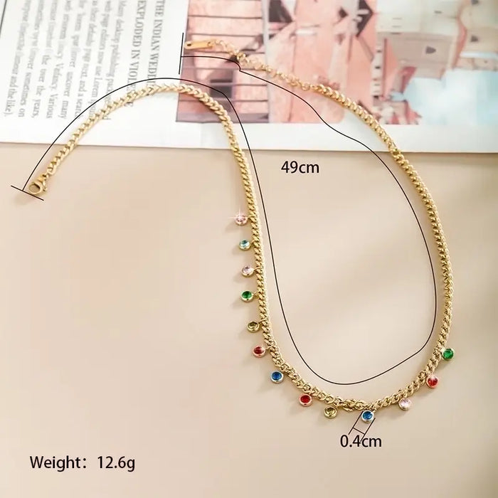 18K Gold Plated Necklace with Color Gem Stones