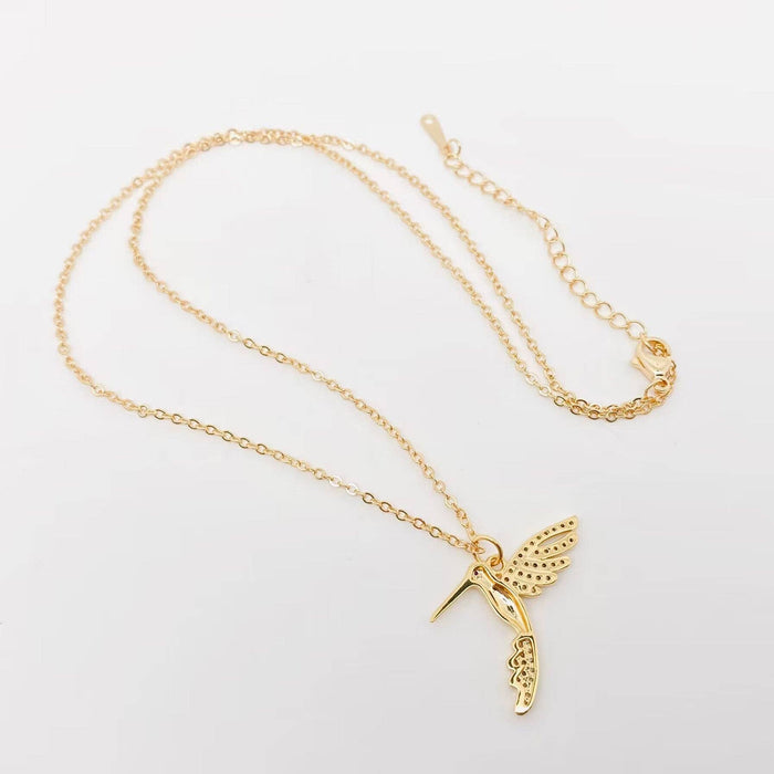 Cubic Zirconia Hummingbird Gold Plated Pendant Necklace