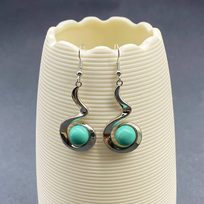 Geometric Dangle Earrings Inlaid with Natural Stone