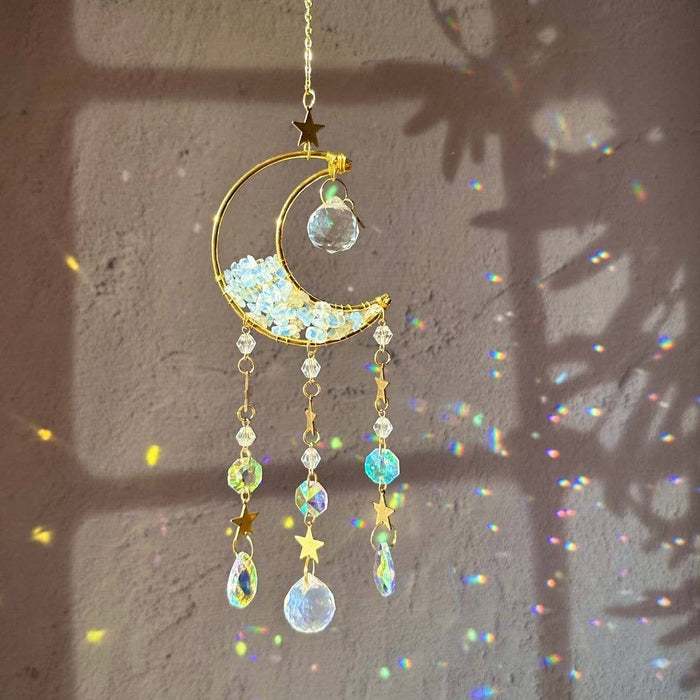 Opalite Moon Suncatcher - Crystal Window Decor Gift