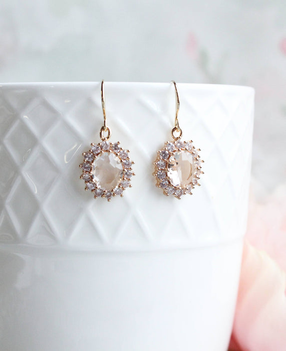 Sparkling Clear Glass Earrings | Oval Drop Earrings