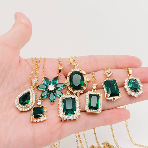 Green Zircon Pendant Stainless Steel Necklace