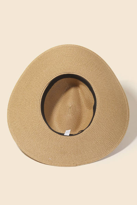 Straw Faux Leather Belt Strap Floppy Hat