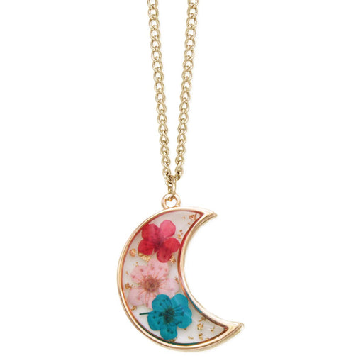 Multi Dried Flower Gold Moon Necklace
