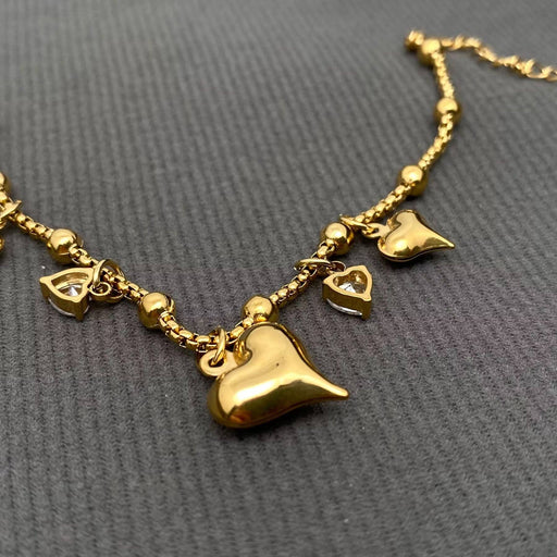 18K Gold Plated Stainless Steel Heart Charm Bracelet - FGS