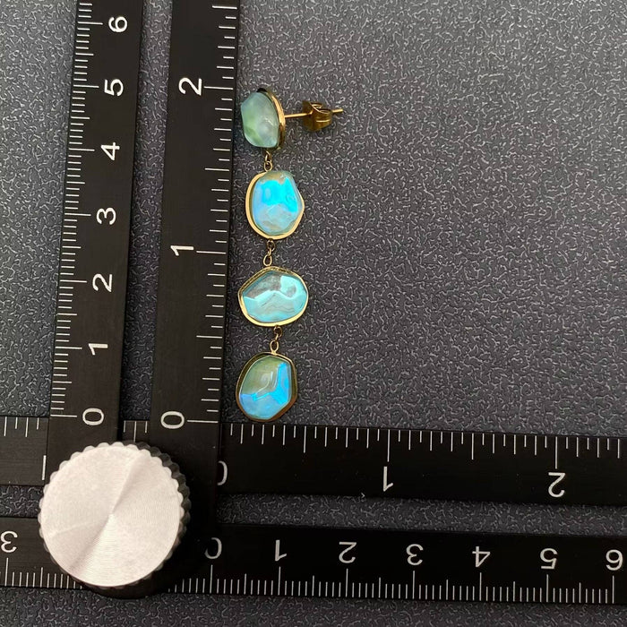 Irregular Blue Acrylic Linked 18K Golden SS Earrings - FGS