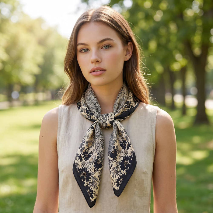 Floral Border Speckled Panel Square Scarf